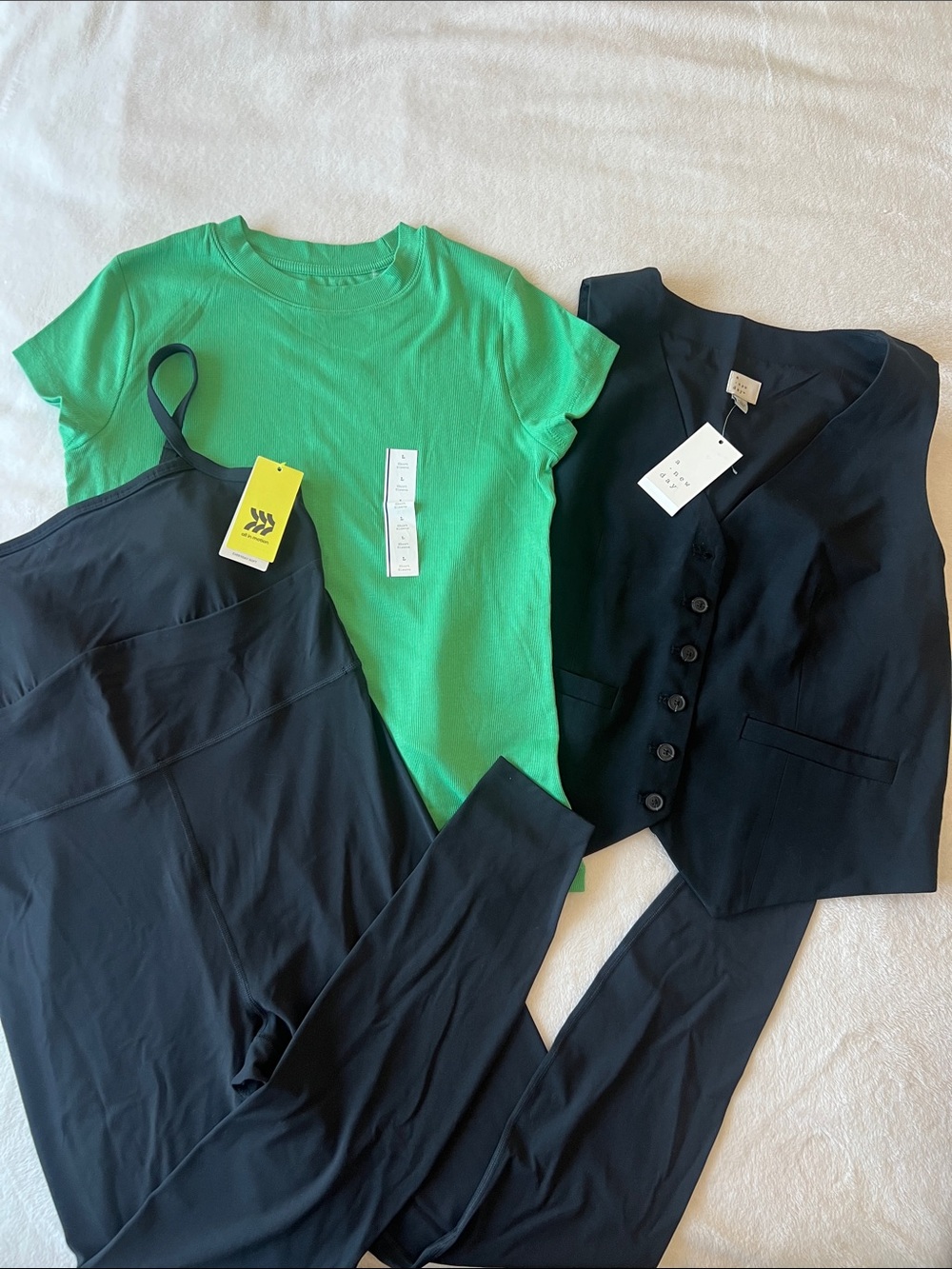 NWT Target Black Jumpsuit, Green Tee and Black Vest- Large